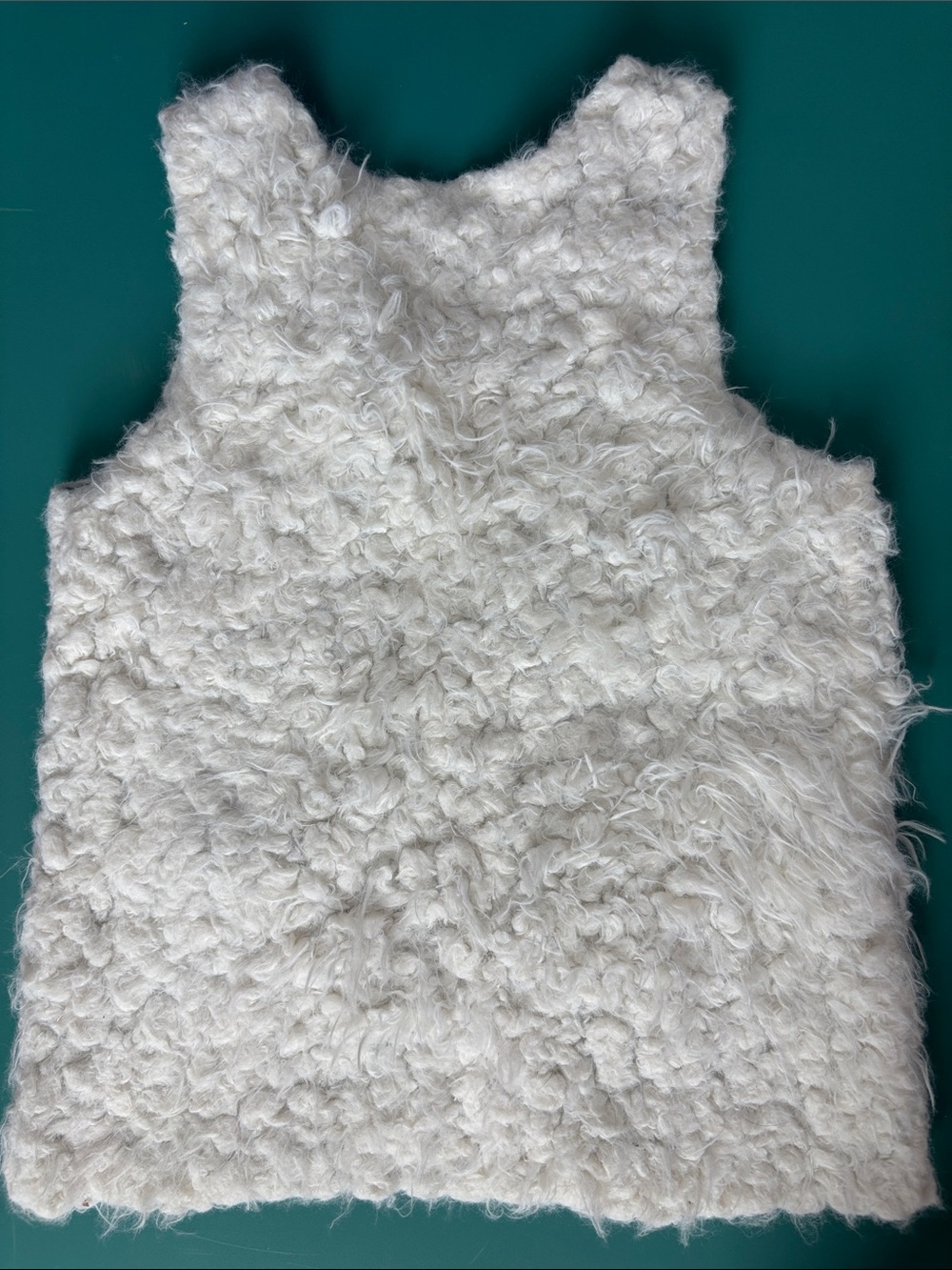 Light White Cream Faux Fur Vest with Navy Polka Dot Lining, Size M - Picture 3 of 7